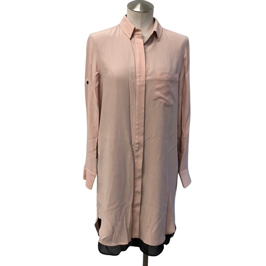 Rag & Bone Shirt Dress Womens 2 Blush Pink Silk Long Sleeve Contrast Hem Mini