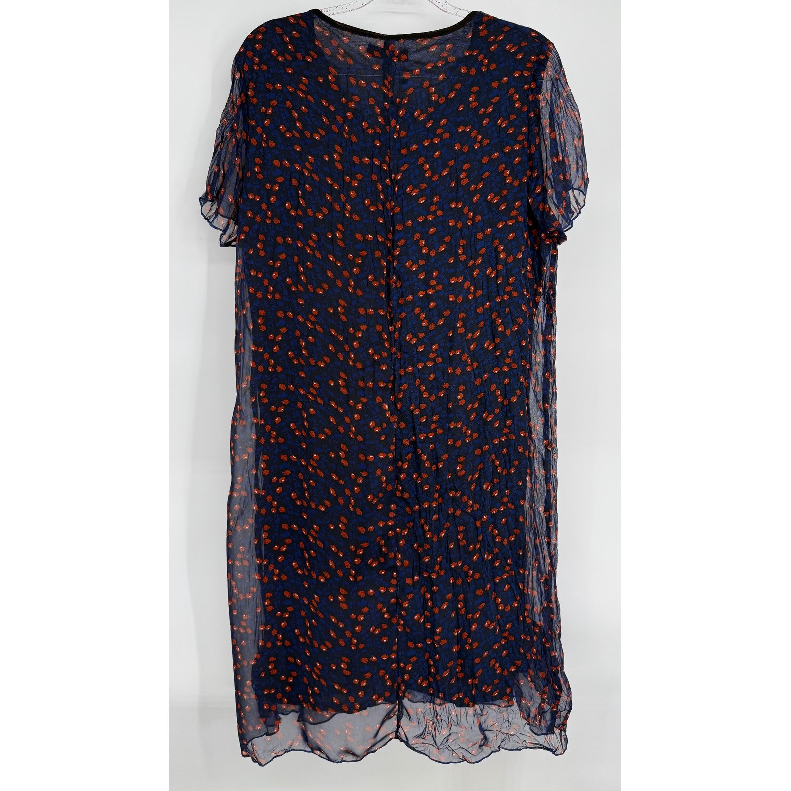 C’Melodie Paris Womens Navy Blue Red Floral Silk Blend Chiffon Dress Sz XL NEW