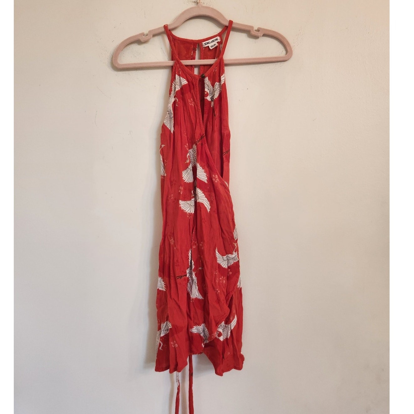 Billabong Red Bird Print Wrap Dress Surfer Girl Beachy Red XS
