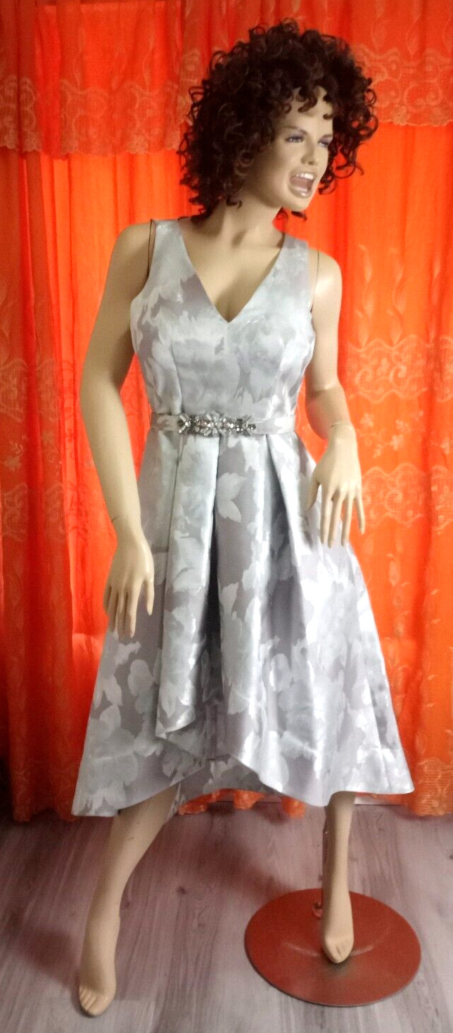 ELIZA J WOMEN’S SILVER & PINK FIT & FLARE FLORAL PRINT DRESS SIZE SMALL/4