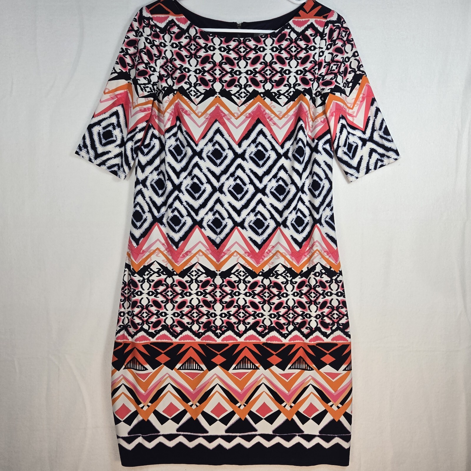 Vince Camuto Sheath Shift Dress Short Sleeve Colorful Geometric Pattern Womens 8