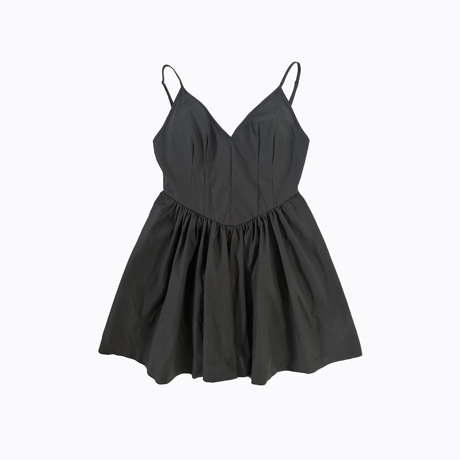 AQUA Bloomingdales Black Fit & Flare Mini Dress Small Pleated Basque V-Neck LBD
