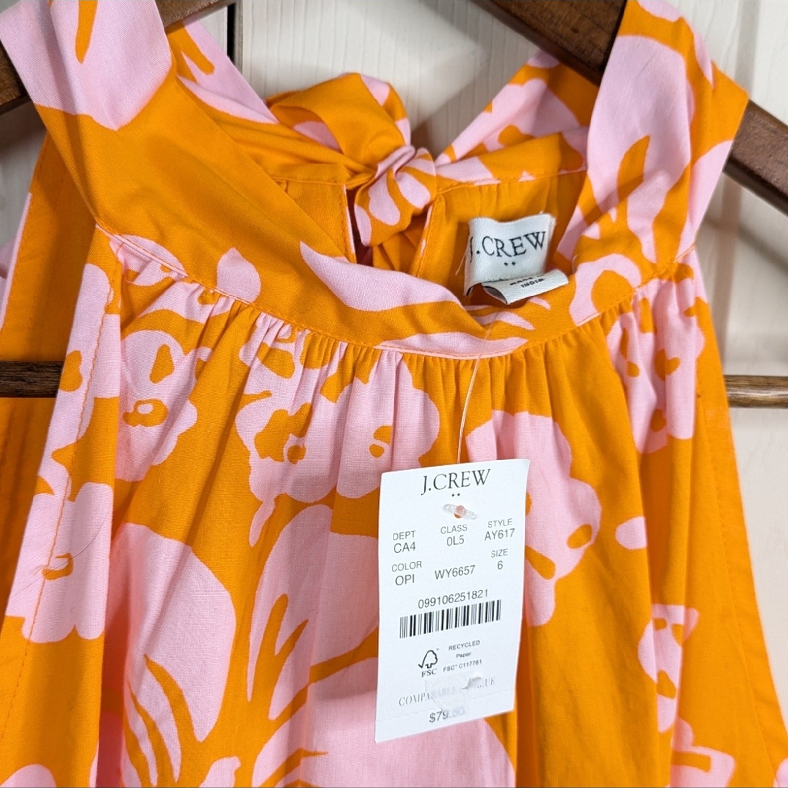 NEW J. Crew Hawaiian Halter Tie Neck Hibiscus Dress 6 Orange Resort Coastal