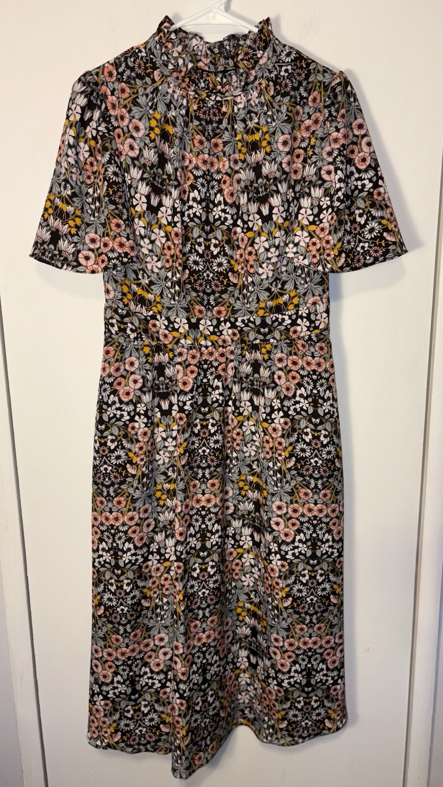 Julia Jordan Ruffle Mock Neck Flutter Sleeve A-Line Dress Floral Print Size 8