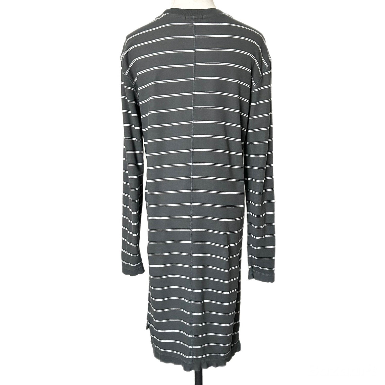 ATM Anthony Thomas Melillo Striped Pima Cotton Long Sleeve T-Shirt Dress Grey M