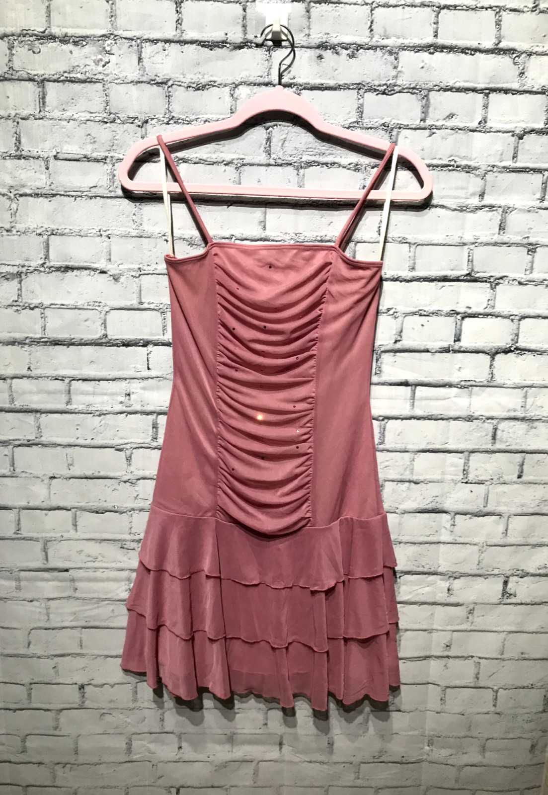 Taboo, Women M, Dusty Pink Mesh/Beige Lined Stretch Bodycon Straps Mini Dress