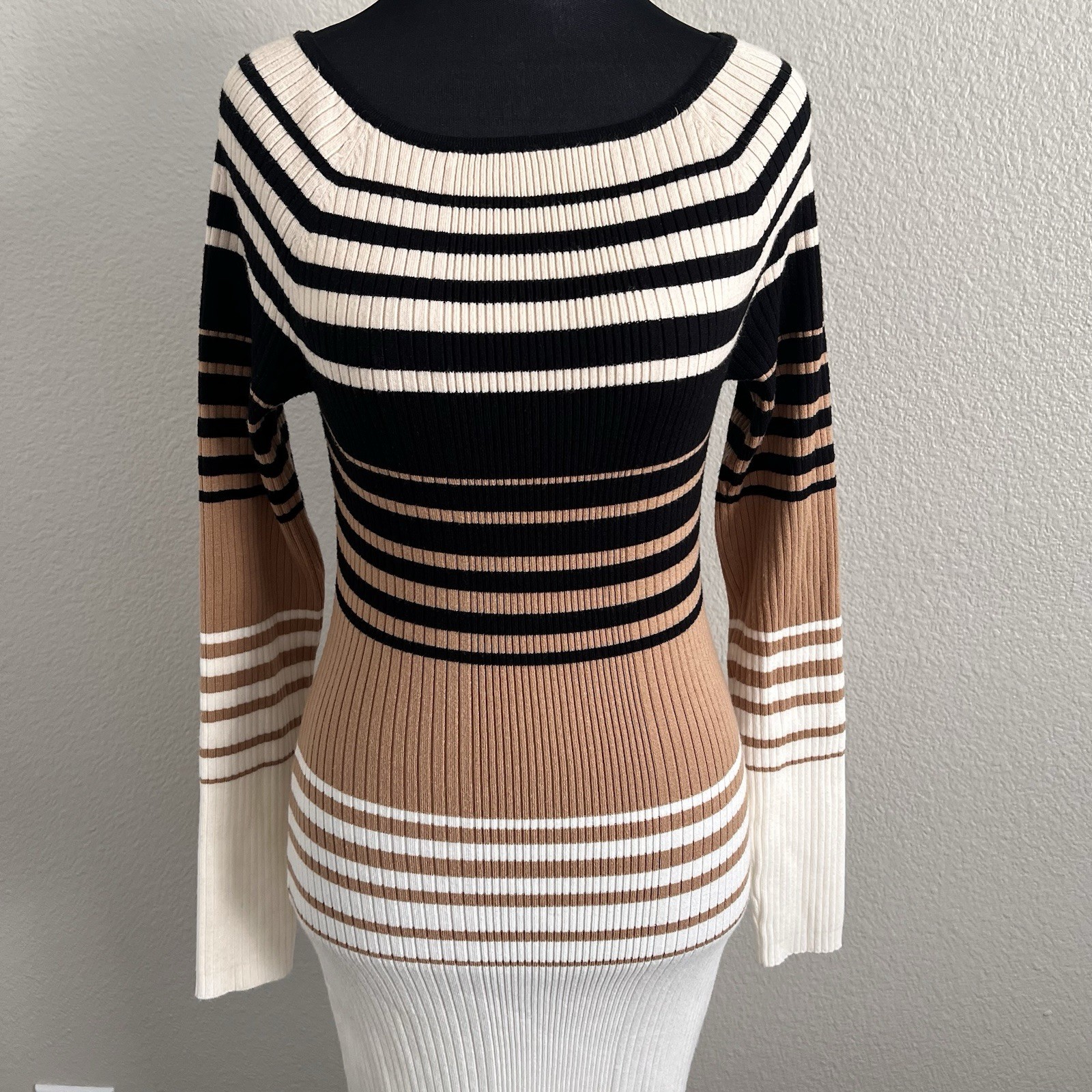 Express Small Ribbed Knit Maxi Sweater Dress Striped Quiet Luxury Old Money