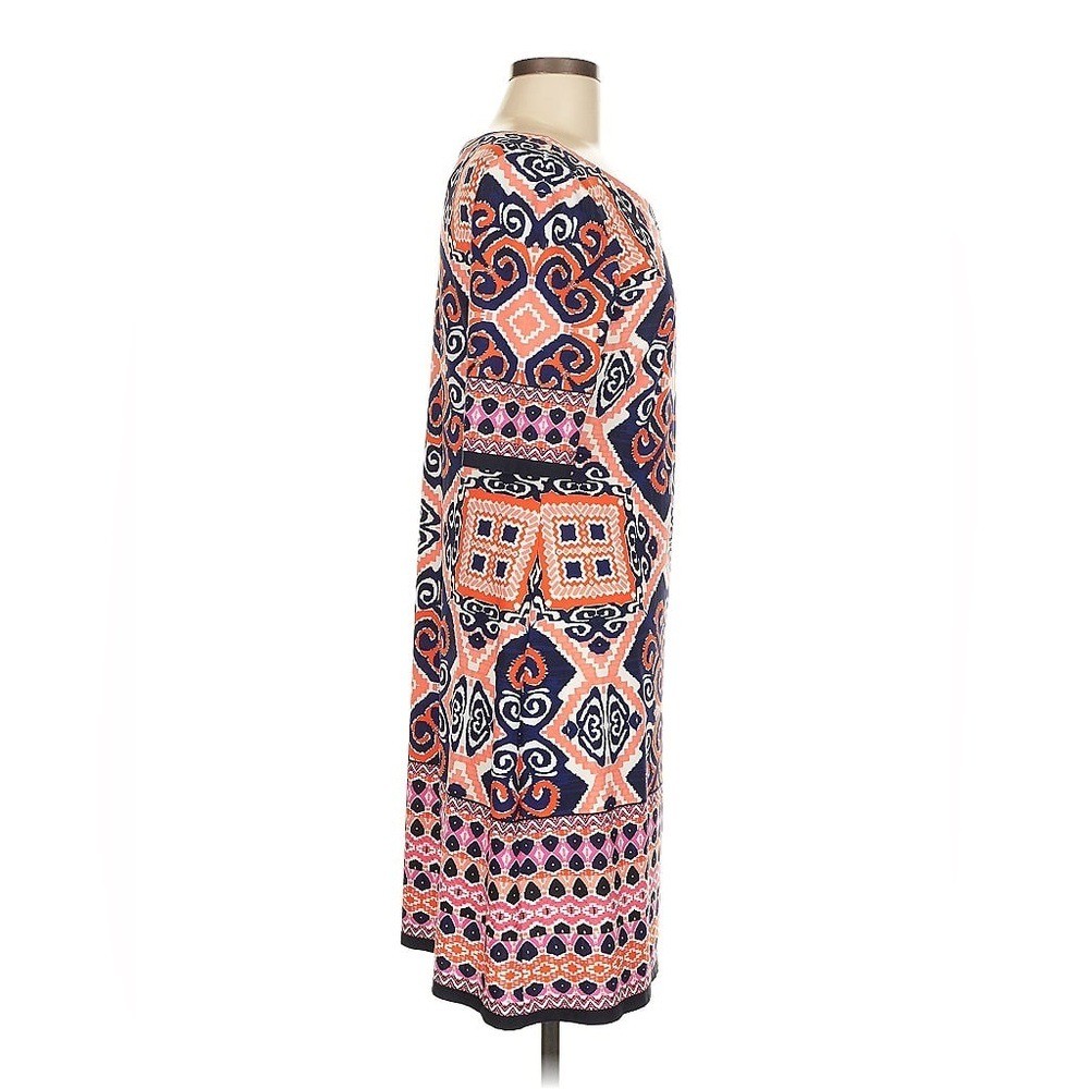 Eliza J Orange Blue White Print Shift Casual Office Work Dress 6