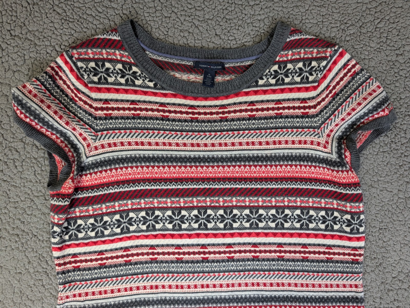 Tommy Hilfiger Fair Isle Knit Sweater Dress Women’s XL Red Midi Holiday Winter