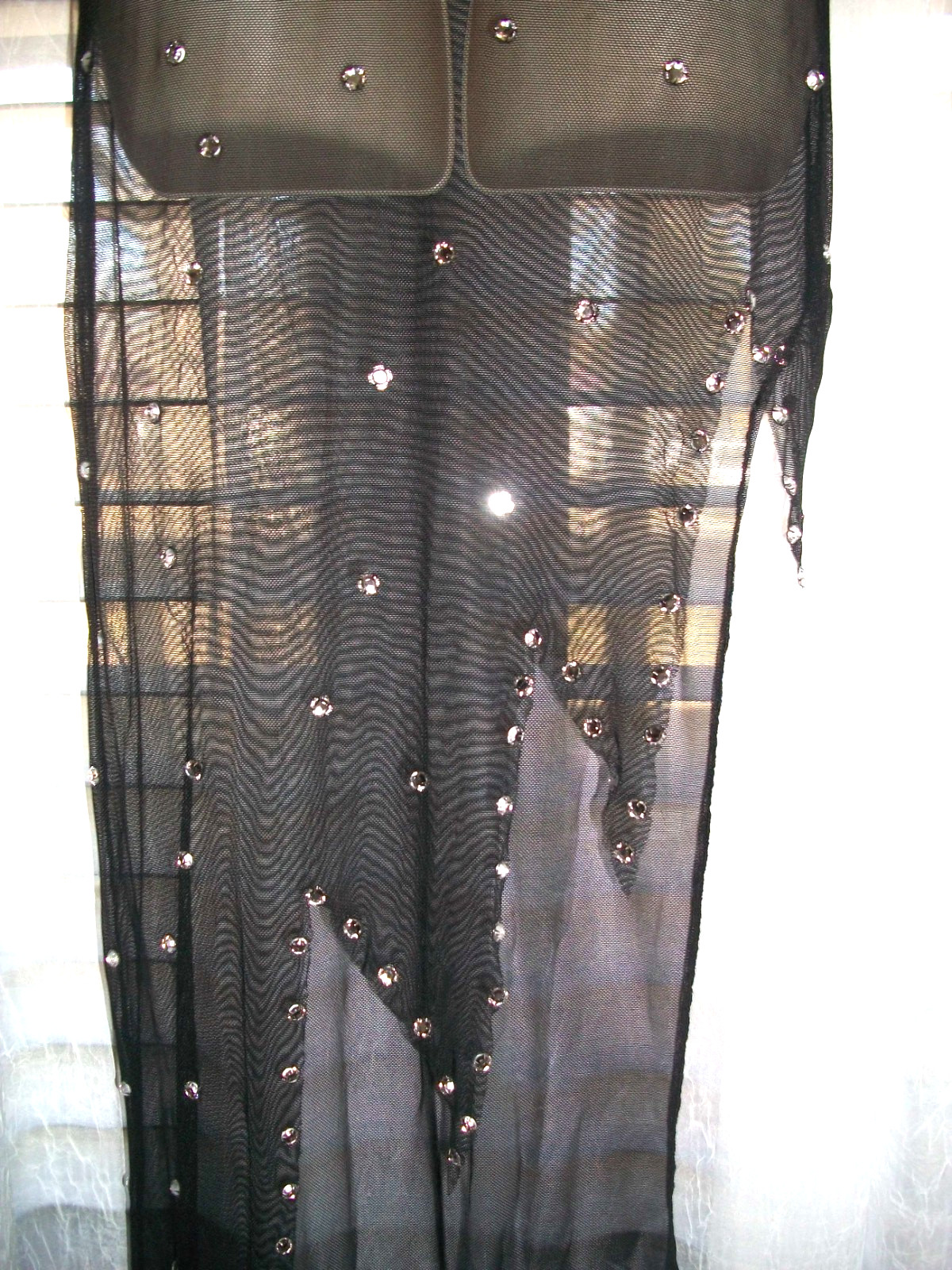 ROMA HOLLYWOOD S/M SHEER STRETCH BLACK NET RHINESTONE PARTY HALTER DRESS