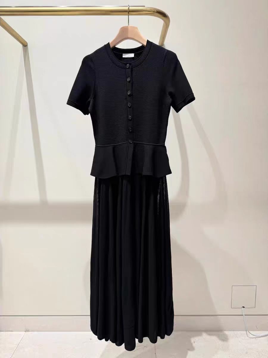 NEW Sandro Two fakes Pleated Ruffled edge black Knitted Dresses Women’s
