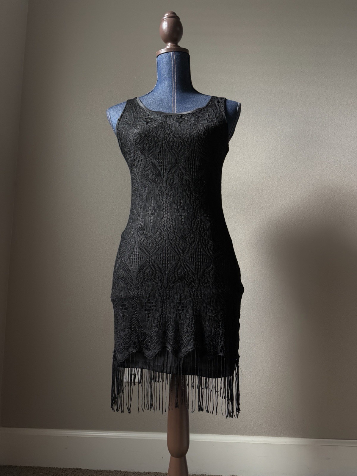 black lace flappers fringe dress