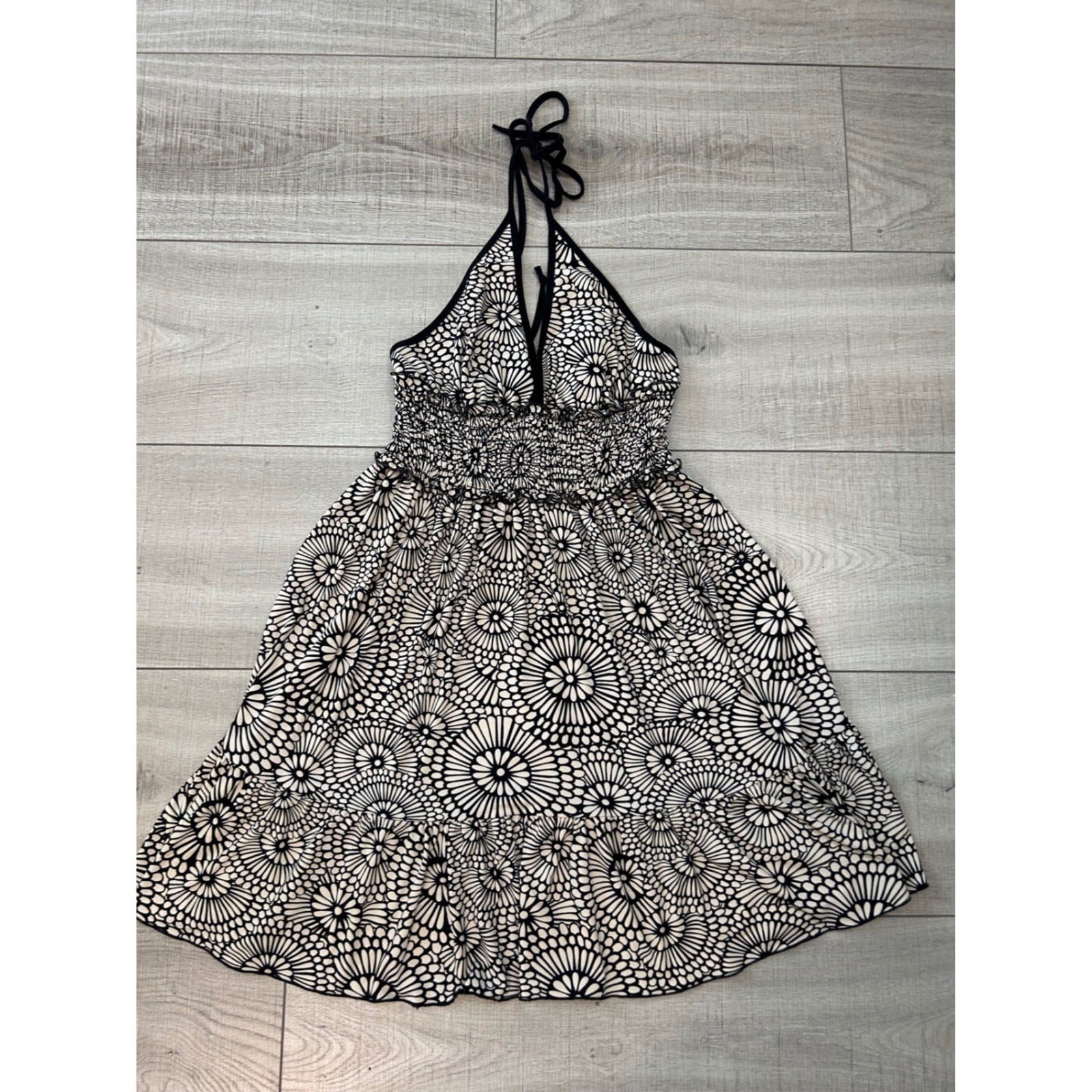 Halter Mini Dress Retro Floral Print Size M