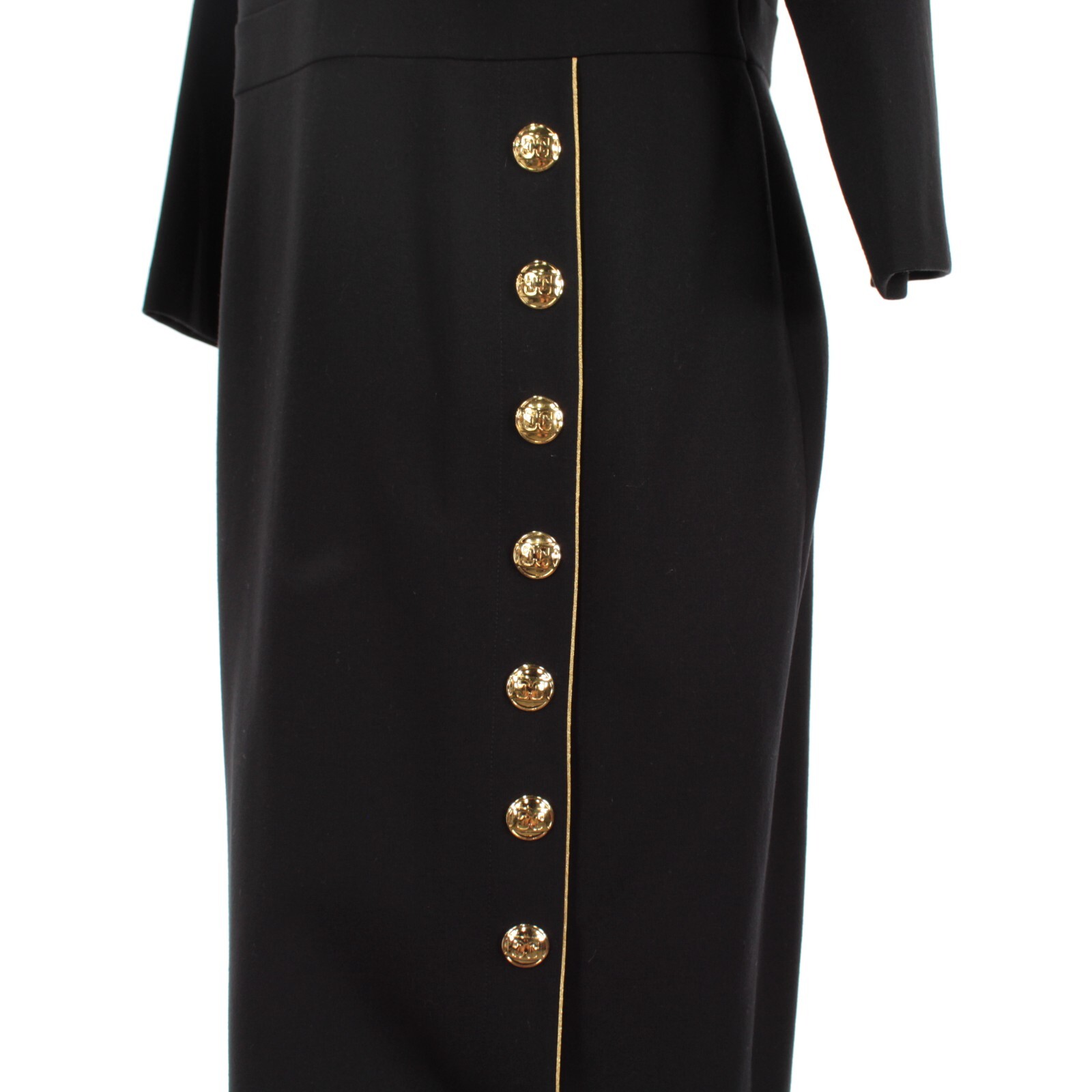 Escada NWT Dhenia 3/4 Sleeve Button Sheath Midi Dress Size 42 in Black/Gold