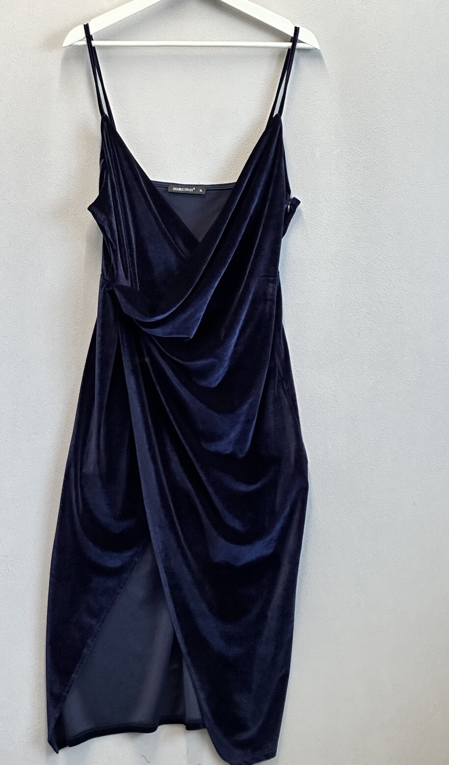 Double Crazy Women’s Sz XL Blue Velvet Wrap V Neck Bodycon Dress