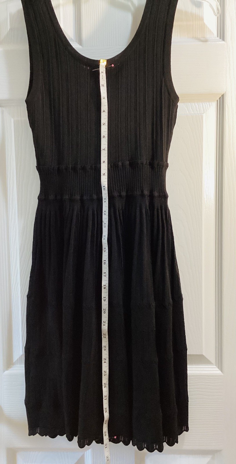 Black Solid Ribbed Knit Sweater Dress Fit & Flare Scoop Neck Sleeveless L