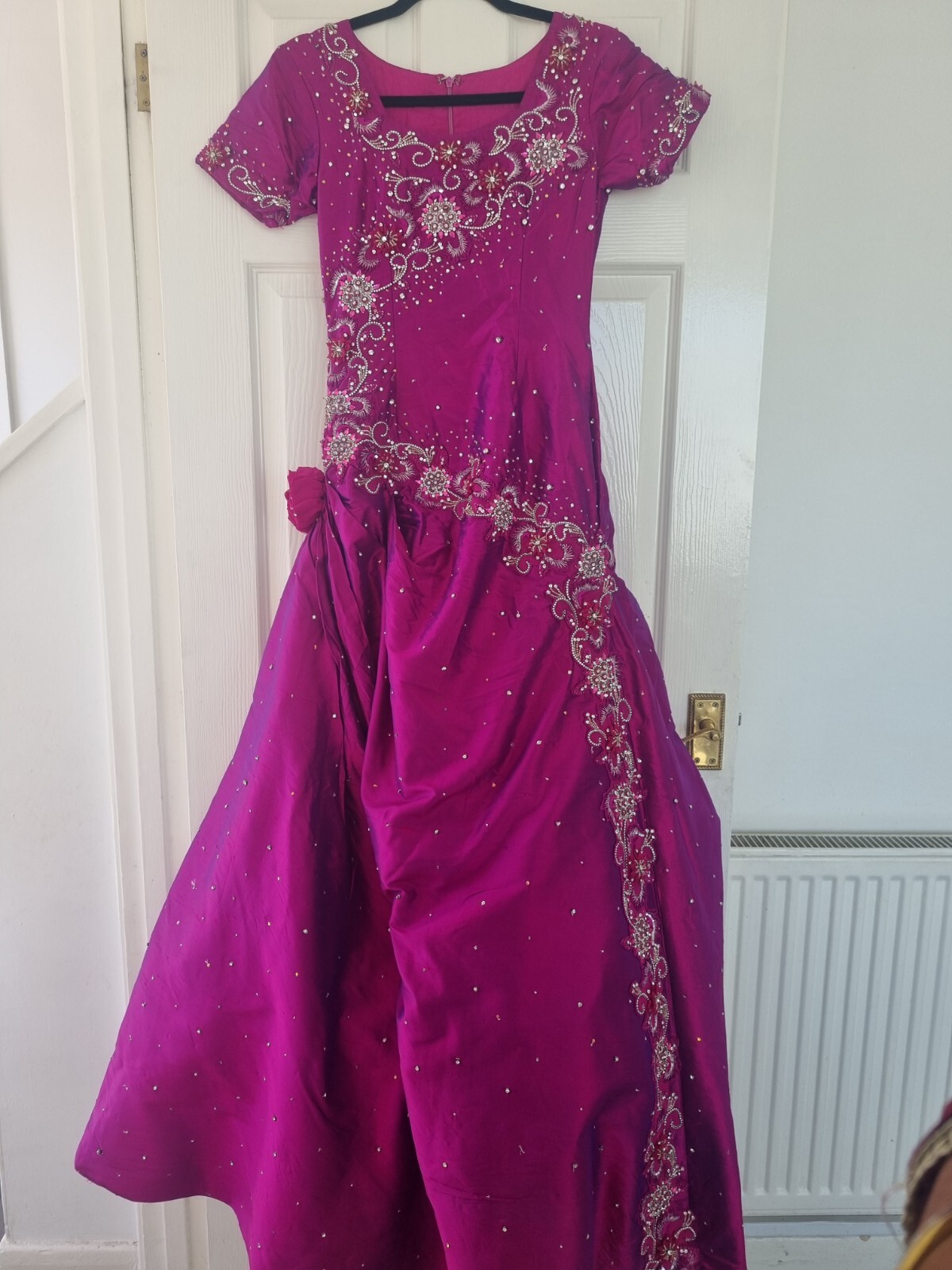 Ballgown prom full length pinky purple dress, size 8 diamanté embroidery