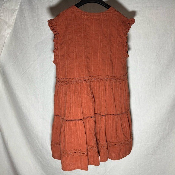 Altar’d State Womens Rust Orange Crochet Lace Tiered Boho Mini Dress Size M