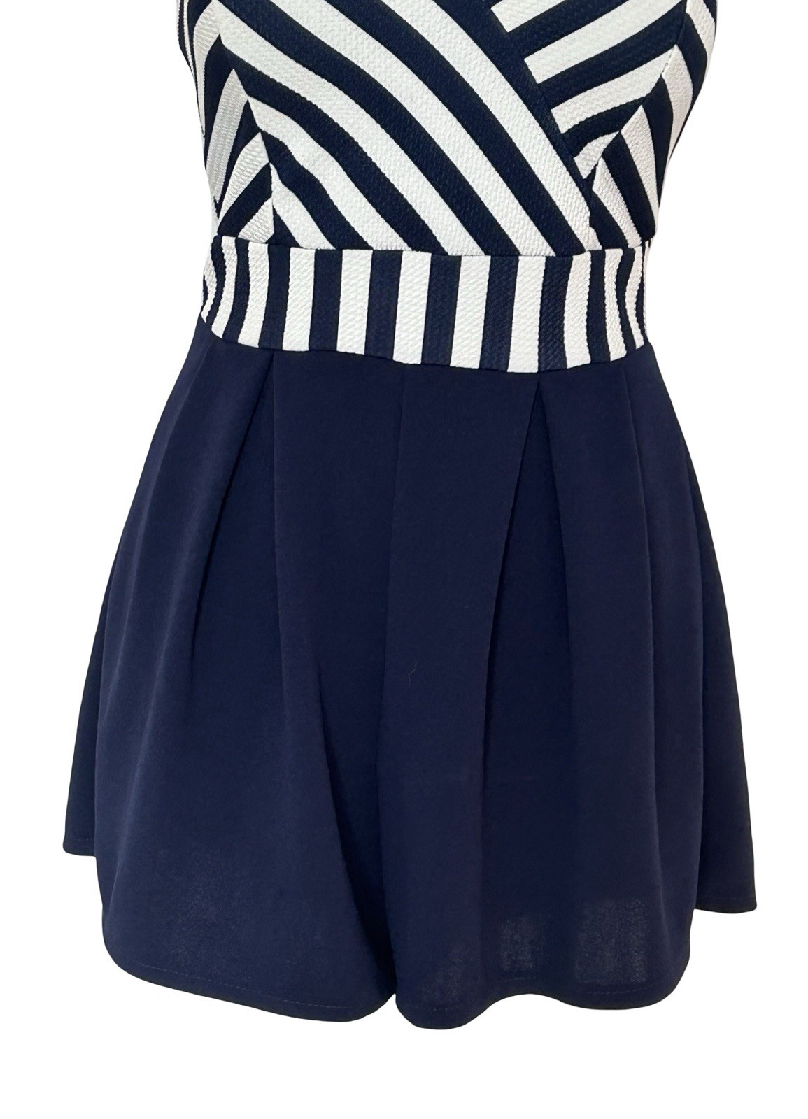 Nautical Striped Fit & Flare Romper Dress Navy White Spaghetti Strap Mini M