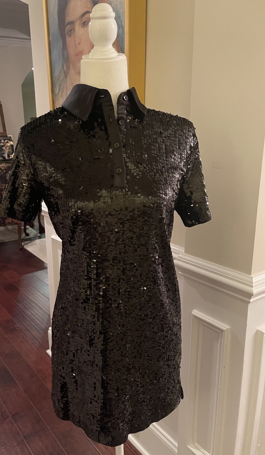 Alice + Olivia Treva Black Sequined Polo Mini Dress Sz S NWT $595