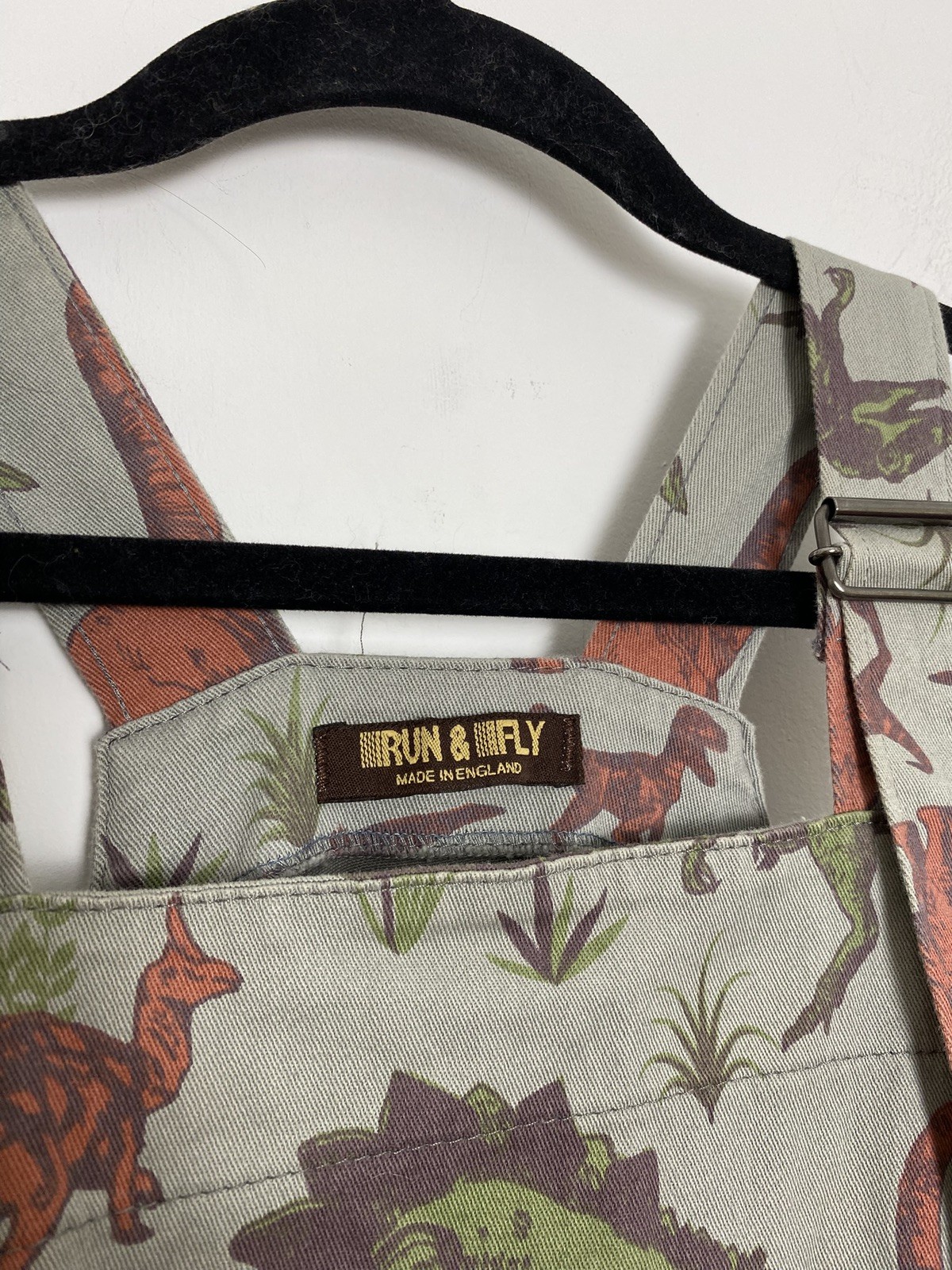 Run & Fly Dinosaur Pinafore Dress UK 12 Grey Dungaree Y2K Festival