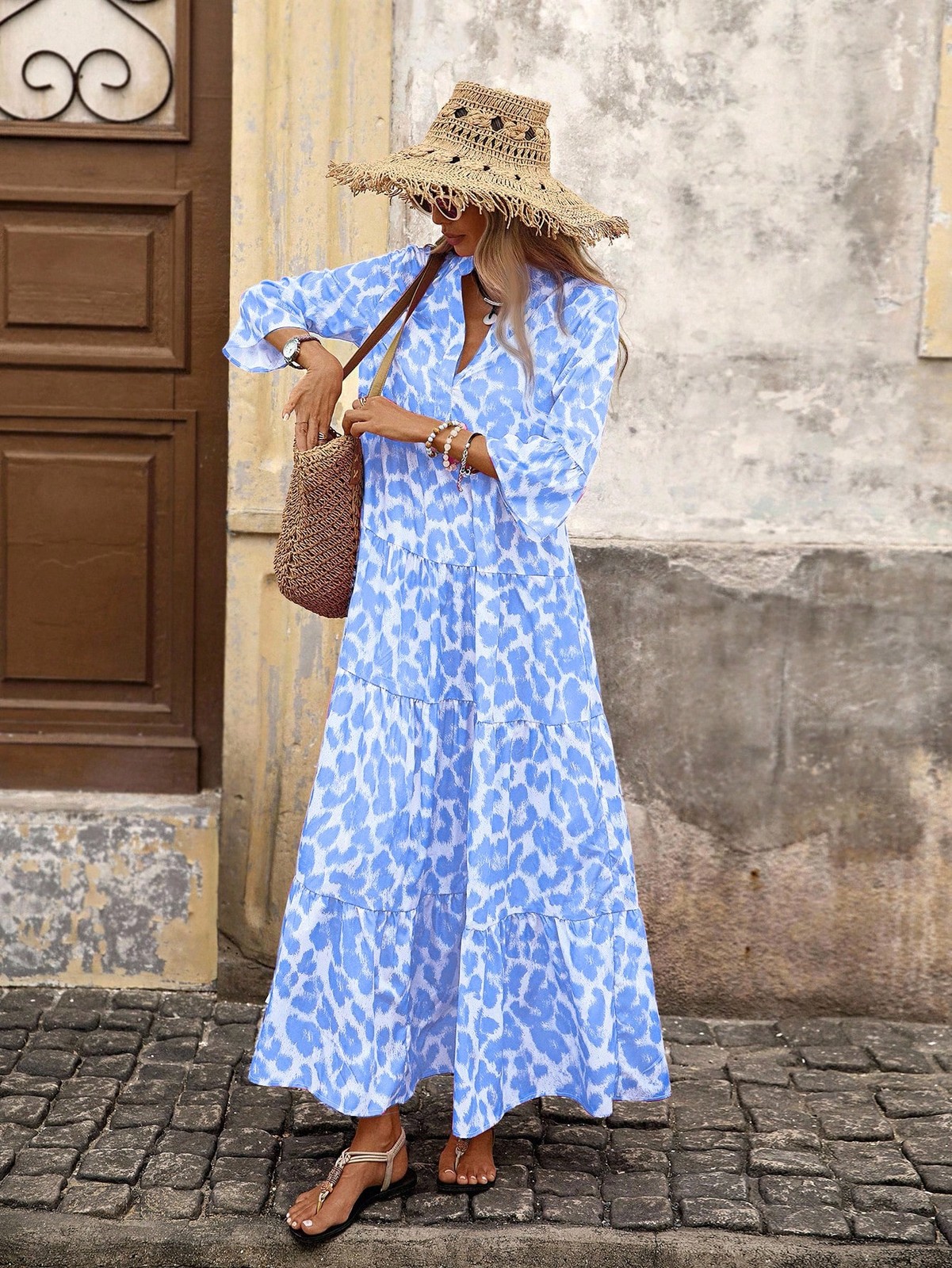 Cute Women’s Yellow Ruffle Hem Long Dress