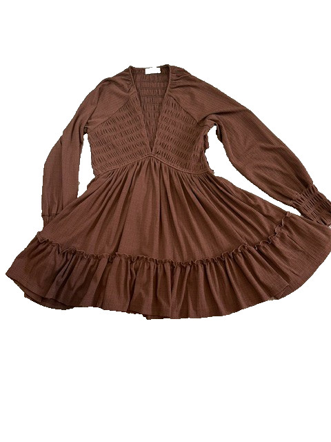 NWT Altar’d State Dana Dress Womens M Brown Smocked Tiered Boho
