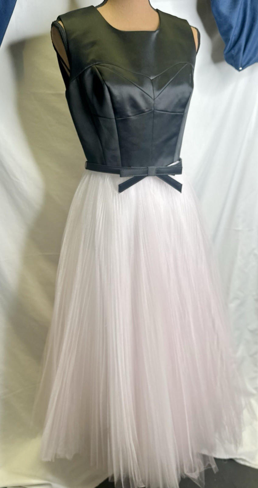 MILLY Black Sateen Pink Organza Pleated Tutu Tulle Sleeveless Gown Midi Dress; 6