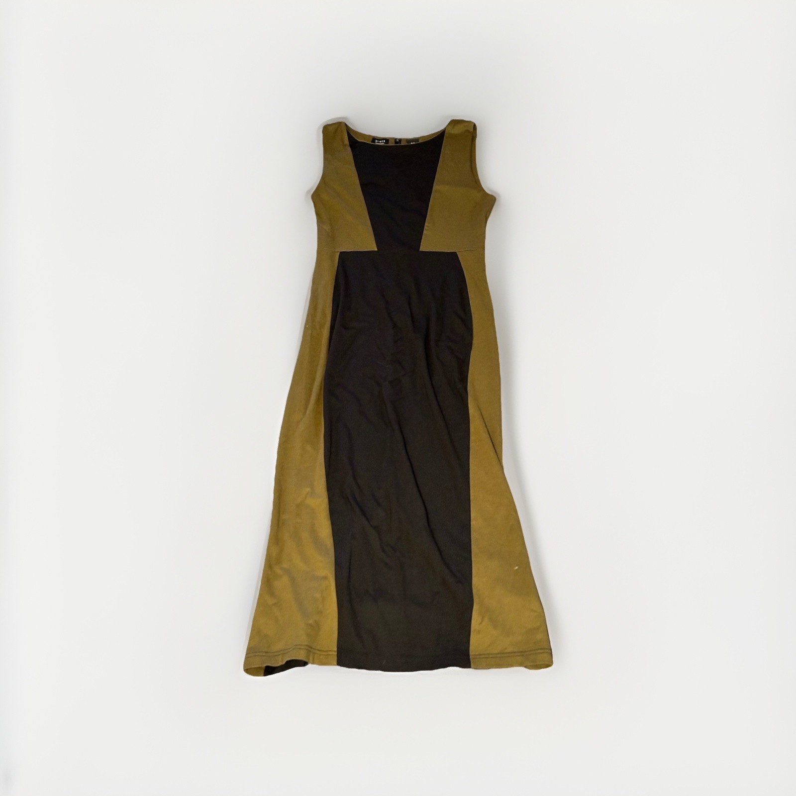 Elegant Black and Olive Green Sleeveless Midi Dress Sz M NWT Press Dress