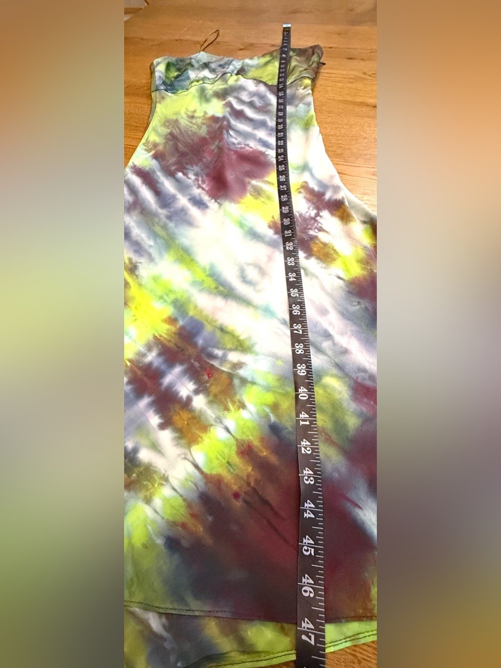 Upstate 100% Silk Midi Slip Dress Green Blue Abstract Tie Dye Size M