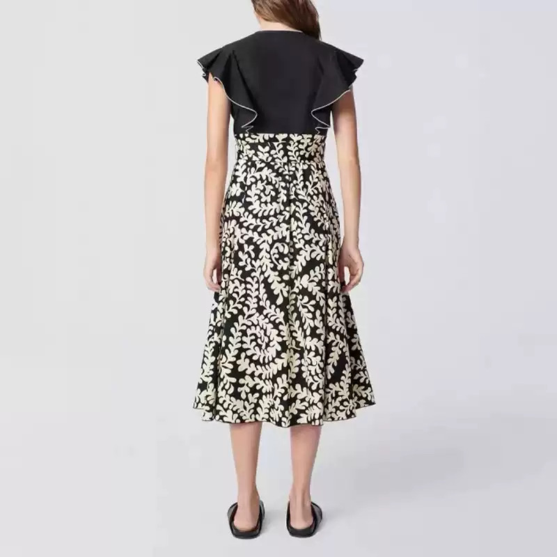 DVF New Colorblock V-Neck Wrap Printed Maxi Dress Retro Slimming
