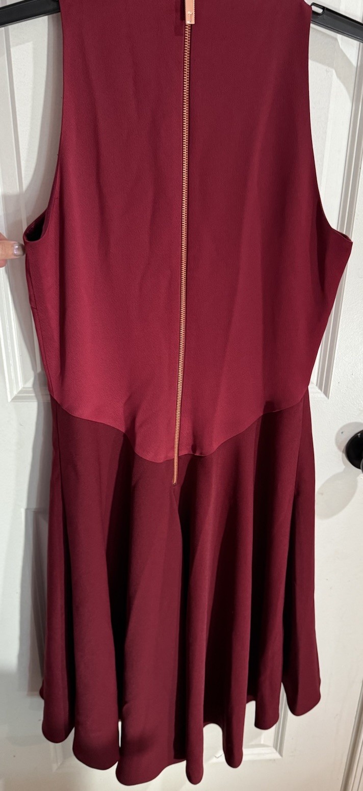 Ted Baker Kandal Wine Red High Neck High-low Fit & Flare Dress Womens Ted3 US 8