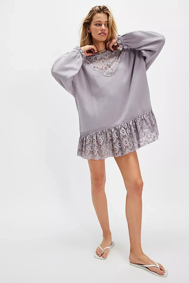 Free People Belle Sweatshirt Crew Neck Oversize Pullover Ruffle Dress Women’s XS