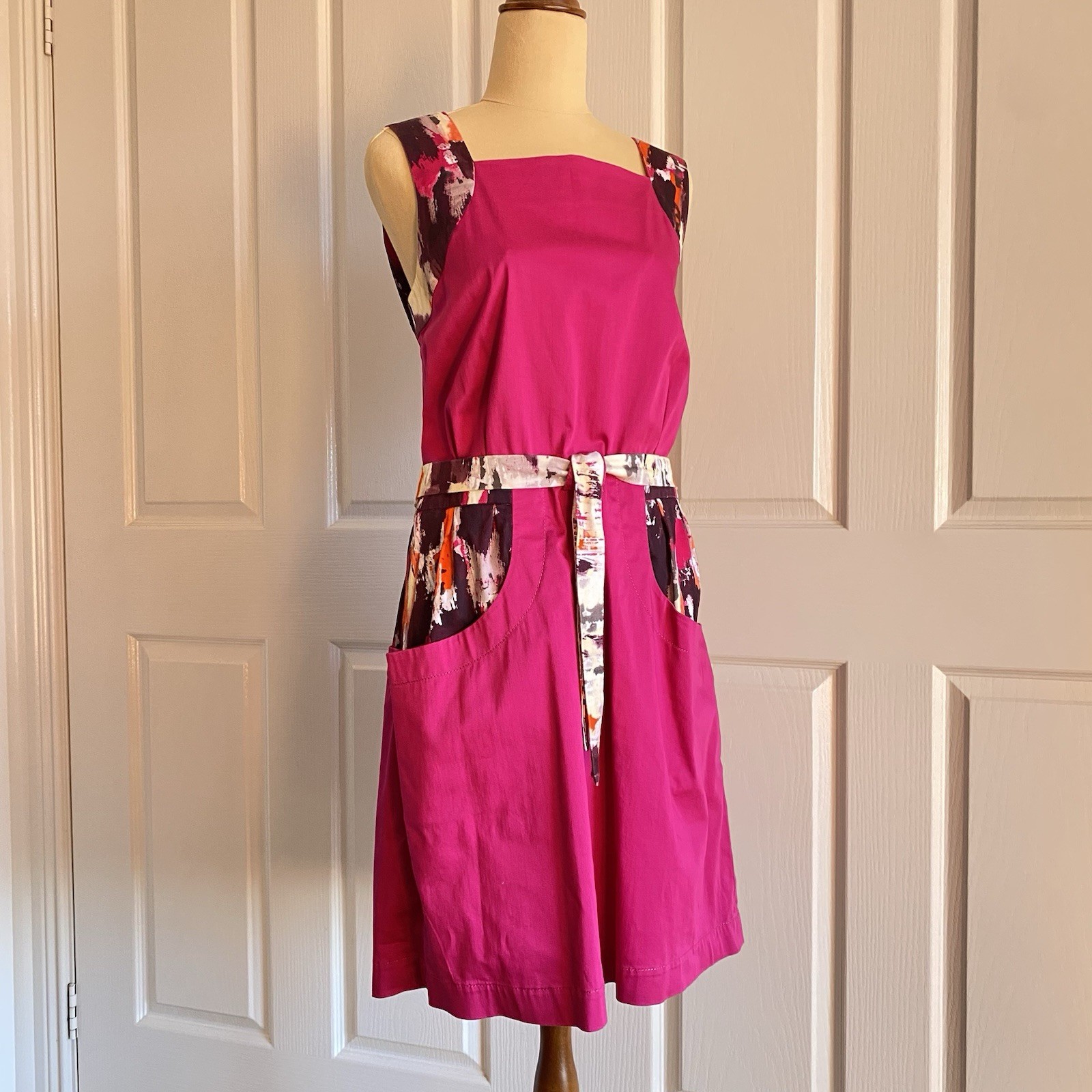 Bibhu Mohapatra Pink Shift Dress Square Neck Pockets Tie Belt 12