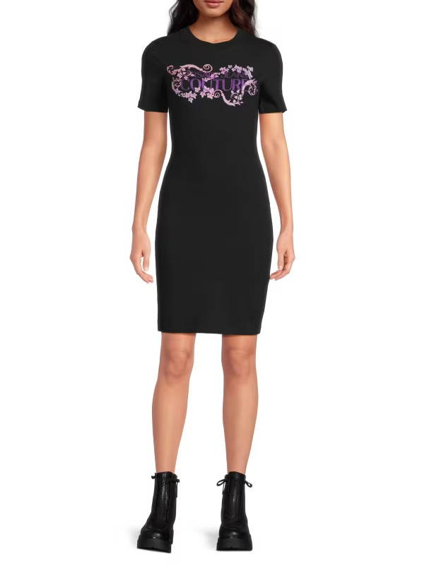 NEW NWT Versace Jeans Couture Logo T-Shirt Mini Dress SMALL