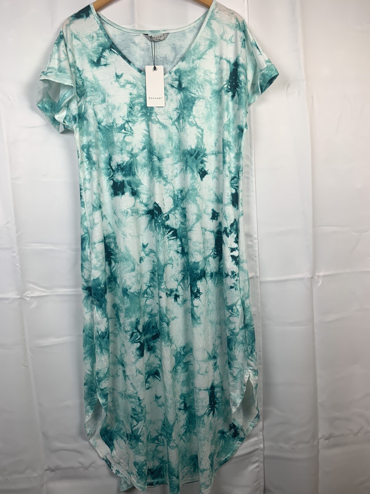 ekouaer midi casual tie dye lagenlook shirt dress with pockets size L NWT