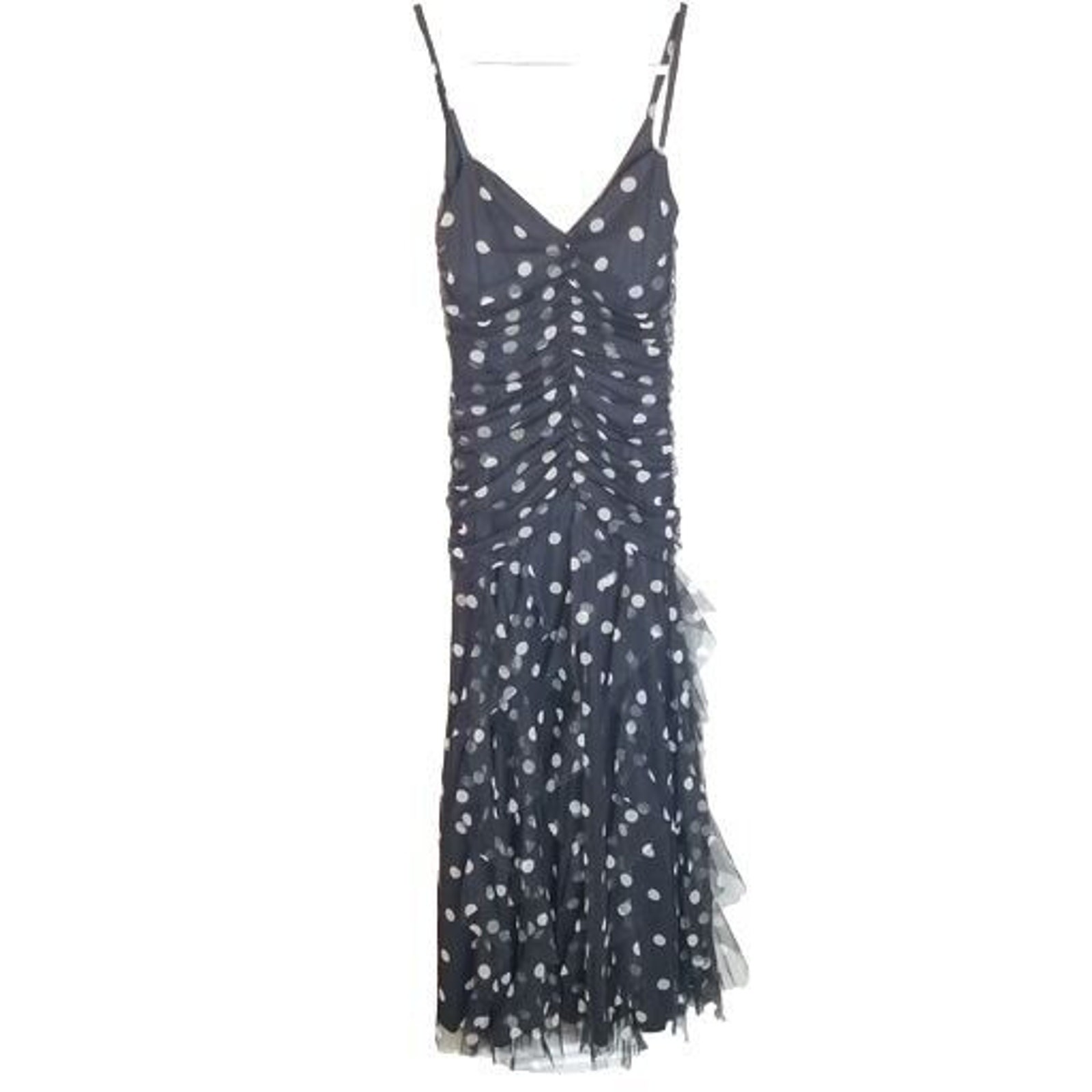 VTG Bari Jay Y2K Babydoll Polka Dot Tiered Maxi Dress Hoco Ruched Gown Sz 9-10