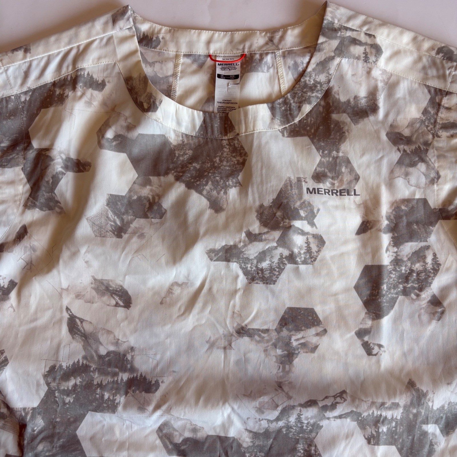 Merrell Womens Mountain Print Sleeveless Hiking Dress White Grey Ruched Sides M