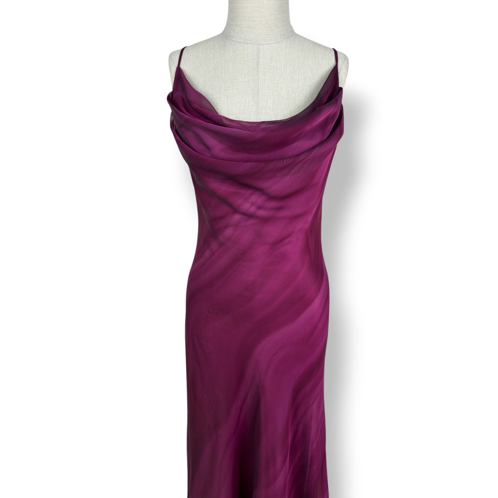 Plum Chiffon Cowl Neck Slip Maxi Evening Dress Bias Cut Bridesmaid Gown Y2K