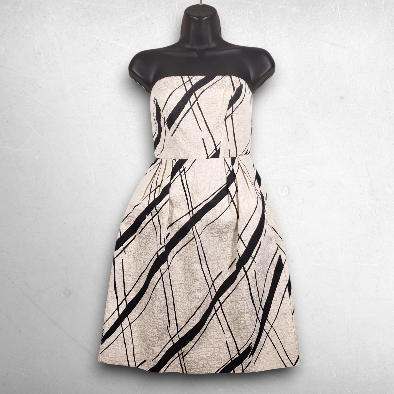 Girls from Savoy Anthropologie Strapless Cocktail Dress 2 Black Gold Cream Boho