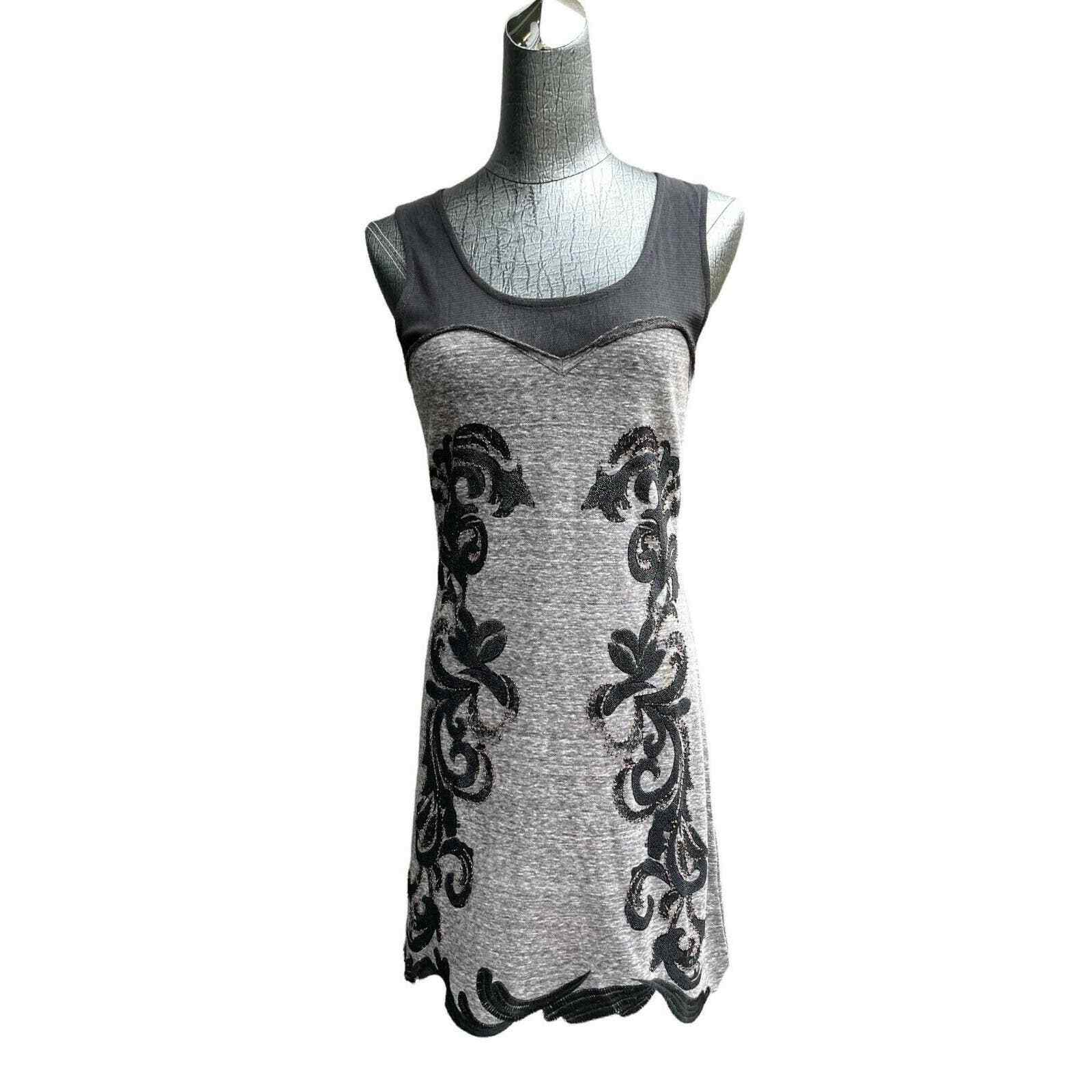 Miss Me Sleeveless Grey Beaded Embellished Jersey Dress Small