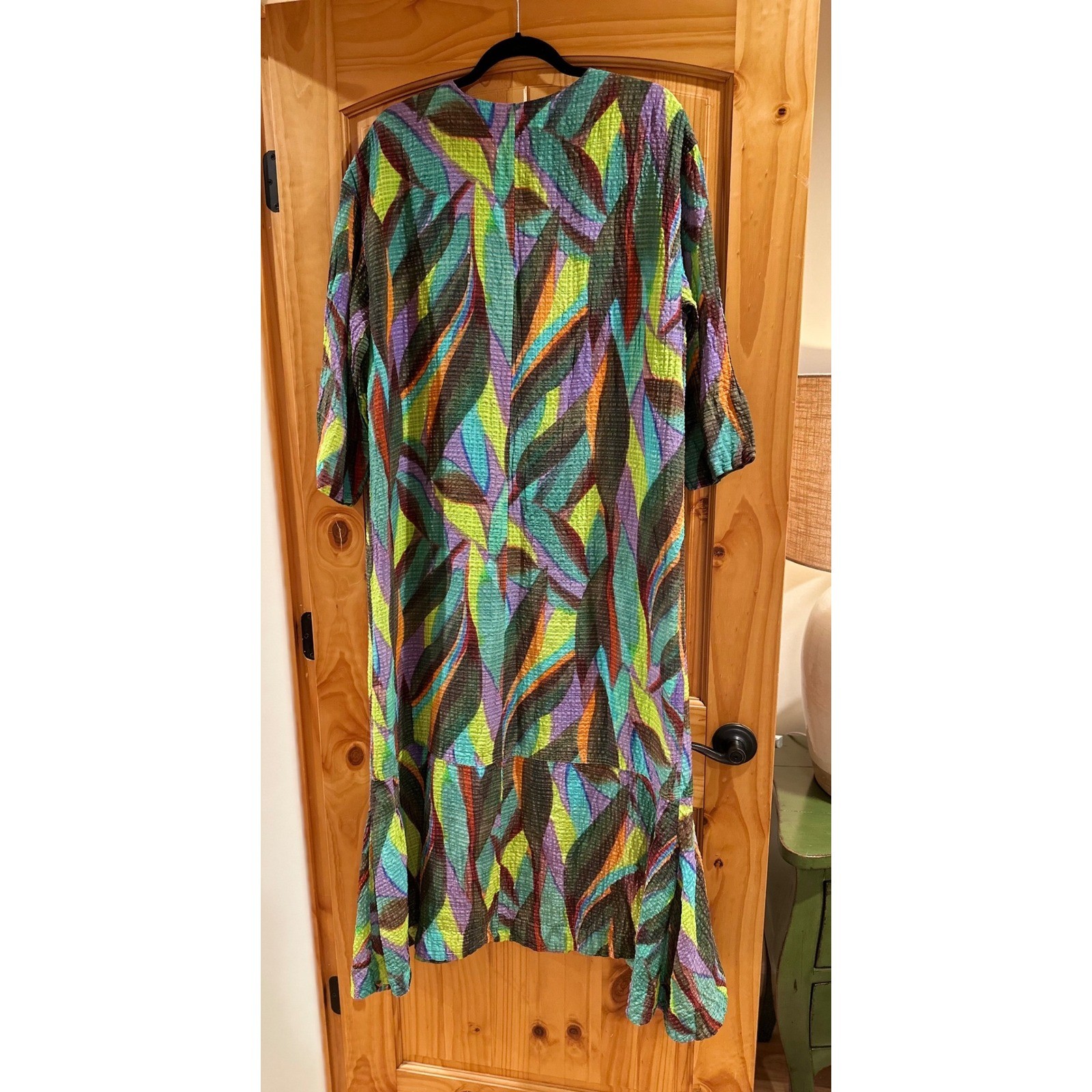 Marie Oliver Marlee Caftan Multi Abstract Leaf Maxi Dress V-Neck XL