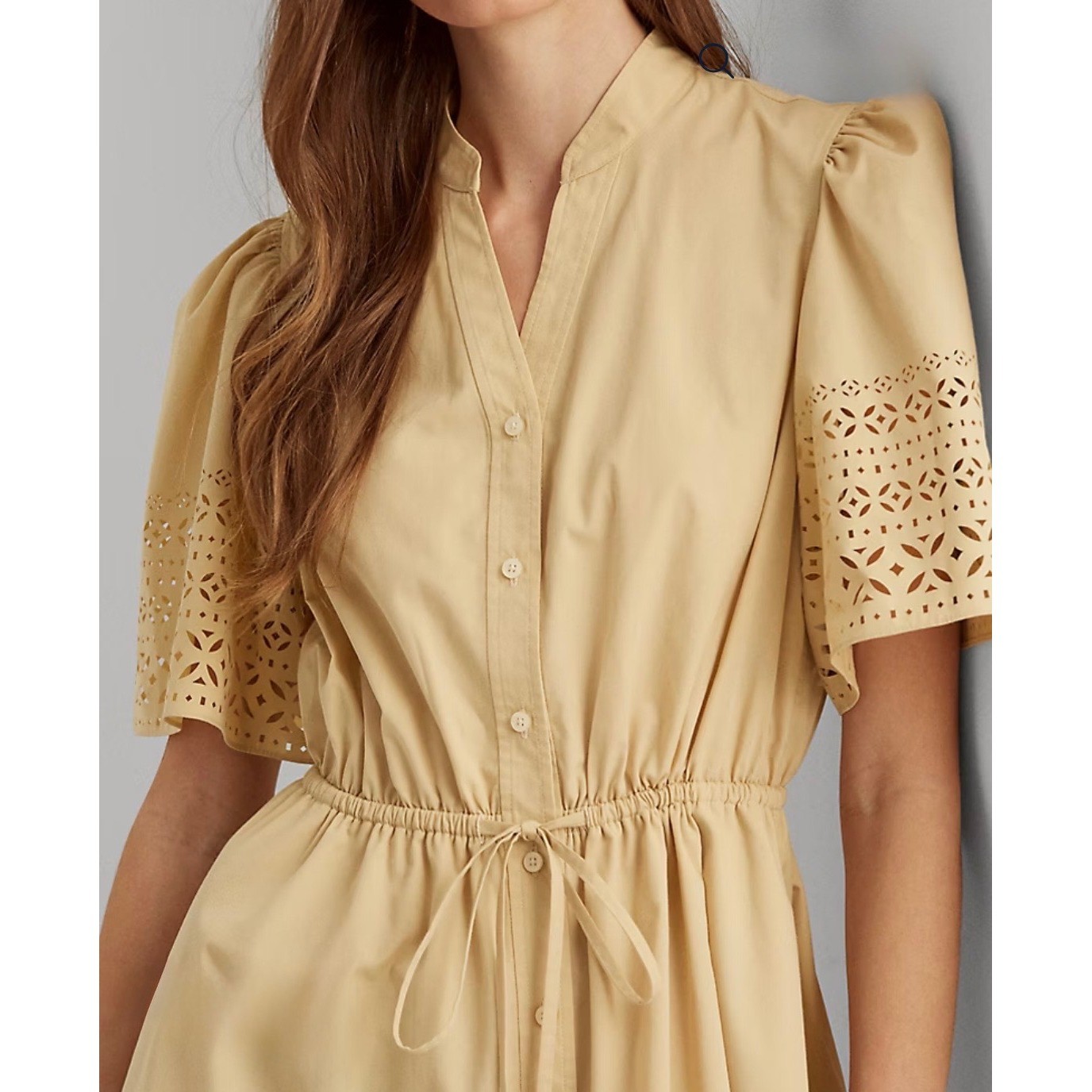 Lauren Ralph Lauren Eyelet Laser Cut Poplin Midi Dress Size 8 Beige Feminine