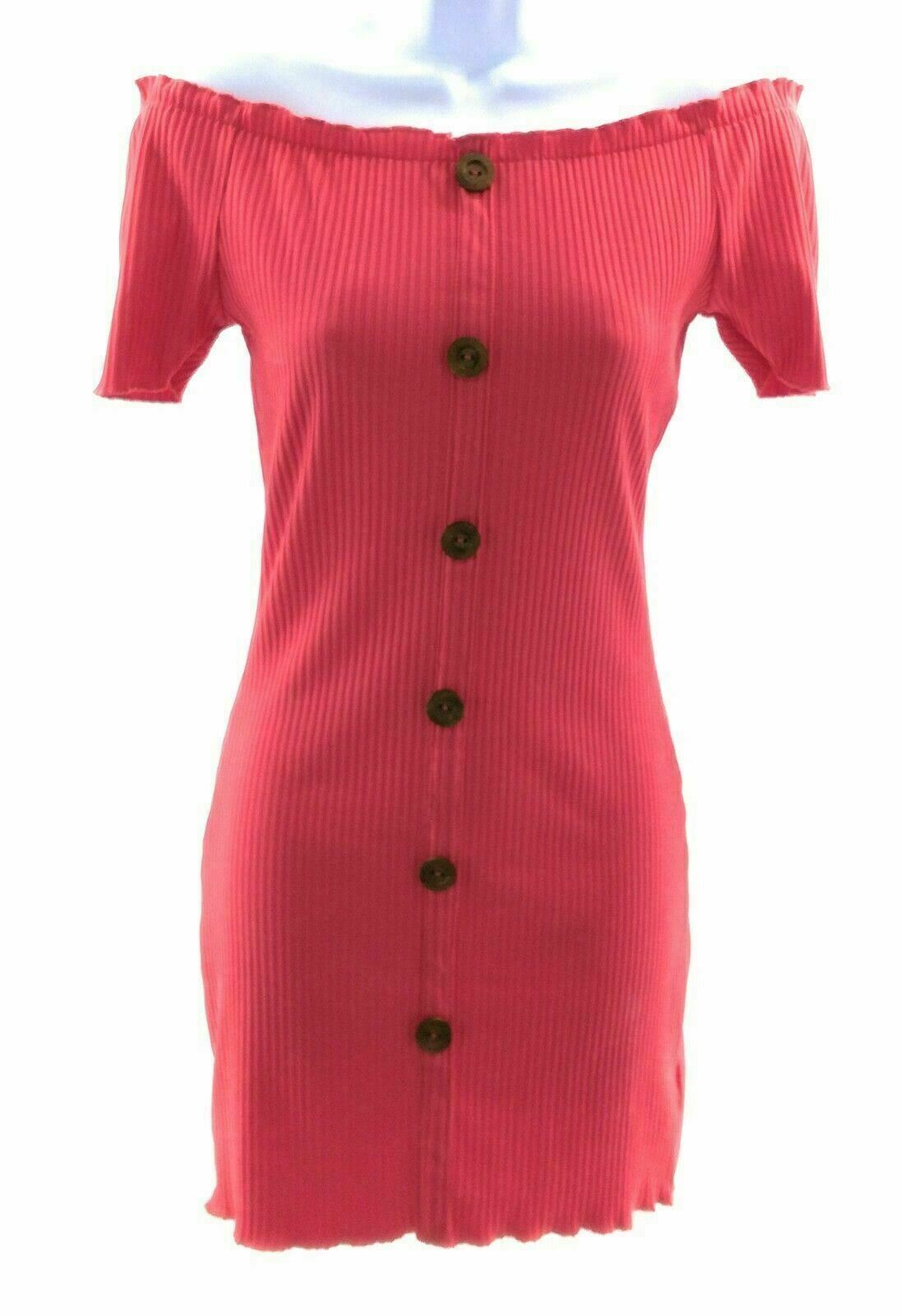 Love J Juniors Coral Off Shoulder Dress M Boho Summer Casual Bodycon Pink