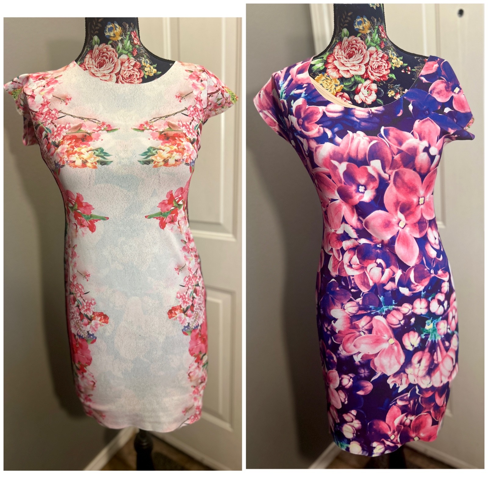 ANIMAPOP Reversible Floral Neoprene Sheath Dress Purple White Pink Medium M GUC