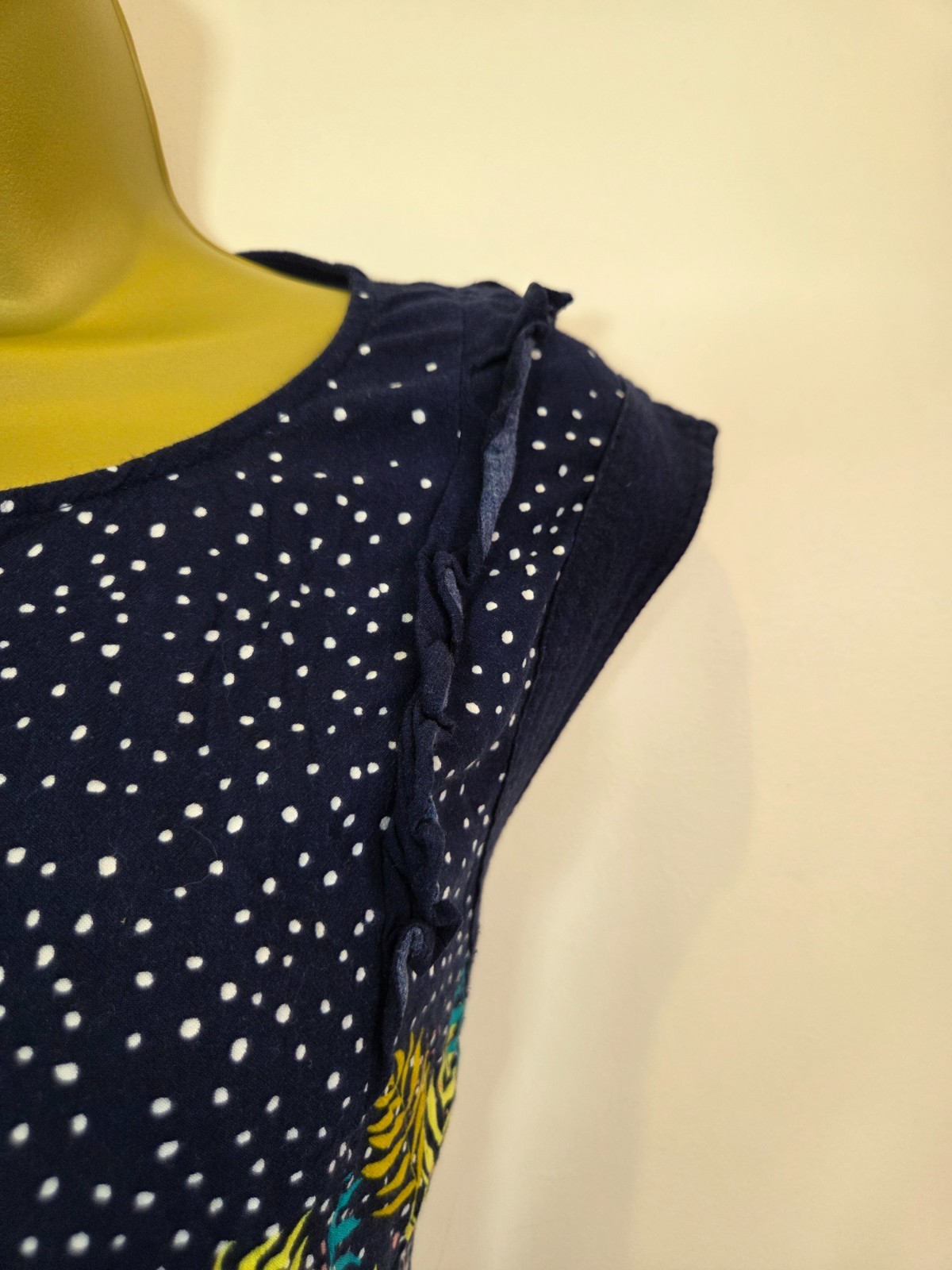 White Stuff Size 14 Navy Blue Gold Sleeveless Belt Leaf Print Autumn Tunic Dress