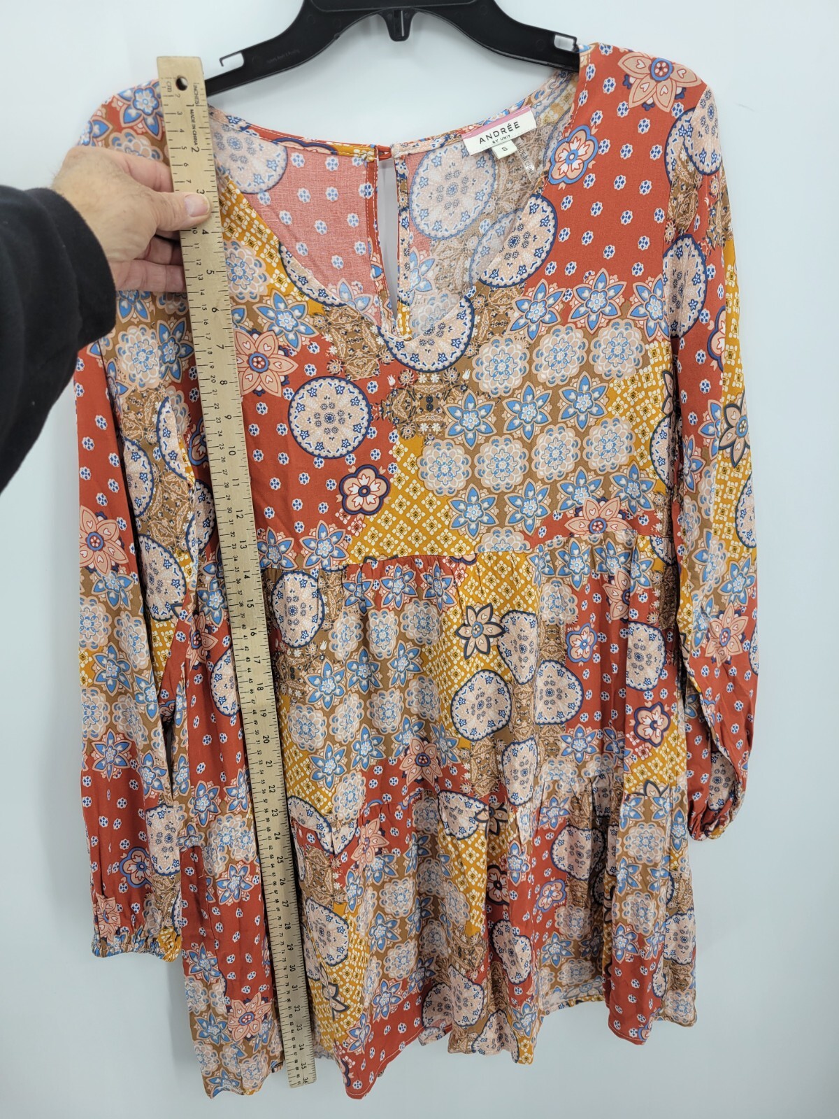 Andree by Unit Dress Womens Small Colorful Boho Print Long Sleeve Peasant Flowy
