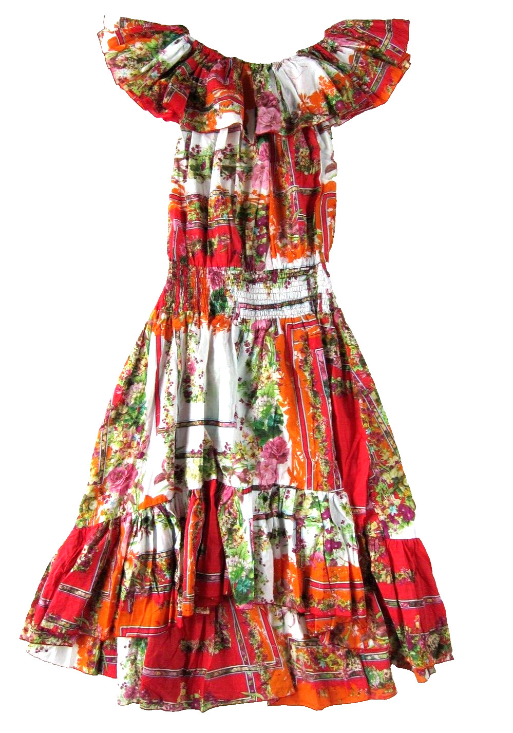 andAndrea Pink Green Orange Red Floral Off Shoulder High Low Sun Dress 2XL-3XL