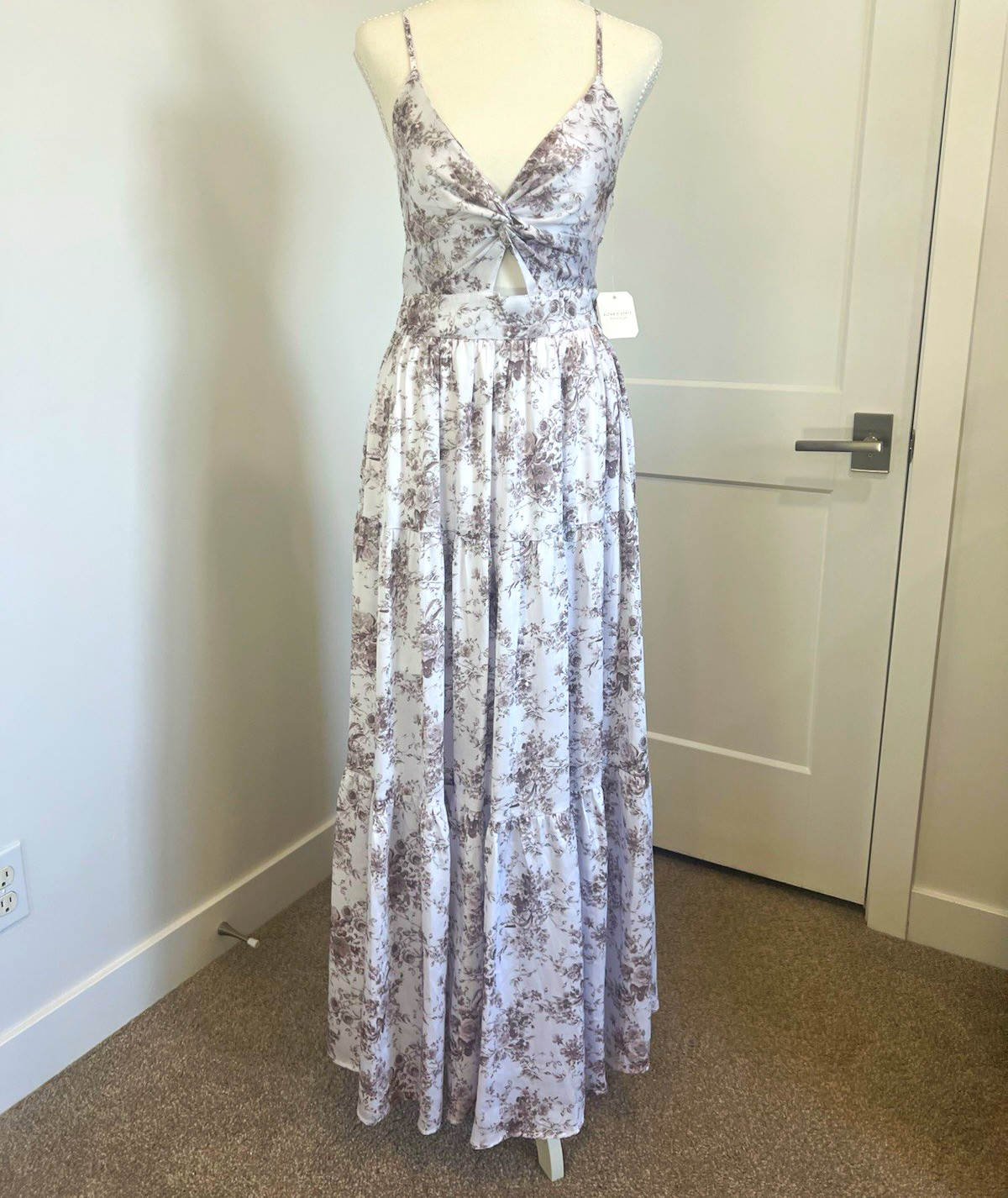 Altar’d State Women’s Size M Brown Floral Smocked V-Neck Cut-Out Maxi
