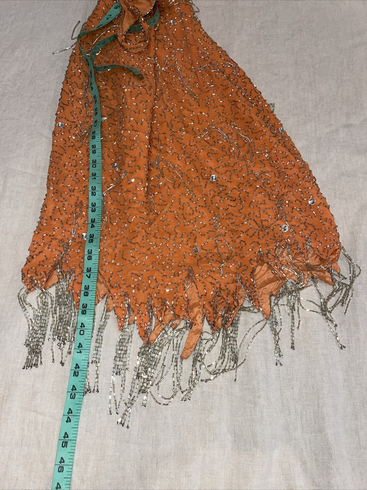 Beaded Rhinestone Fringe Asymmetrical Halter Dress Party Dancing Evening Small